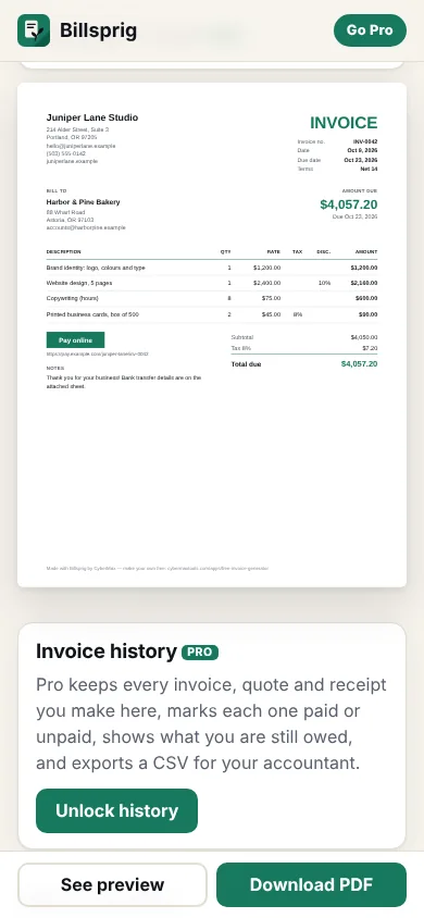 Billsprig screenshot